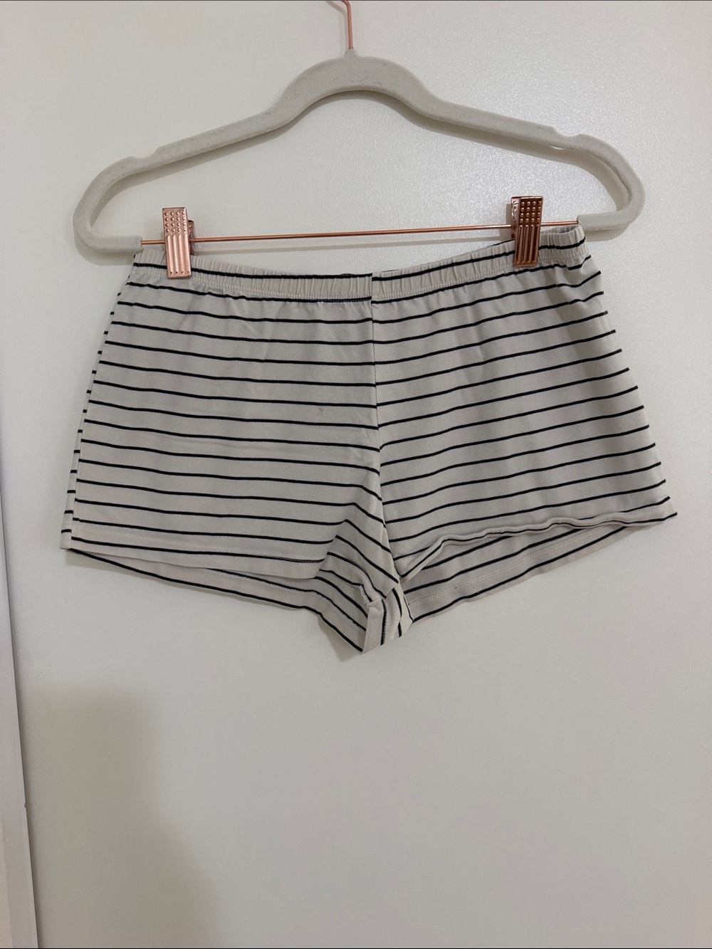 Brandy Melville Cream and Black Striped Boxer Underwear Loungewear Shorts | OS